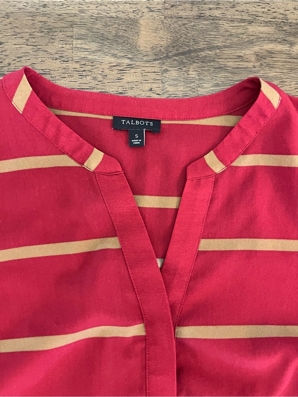 Talbots Red and Yellow Striped Pullover Blouse Split Neckline Lightweight Small - Picture 2 of 7